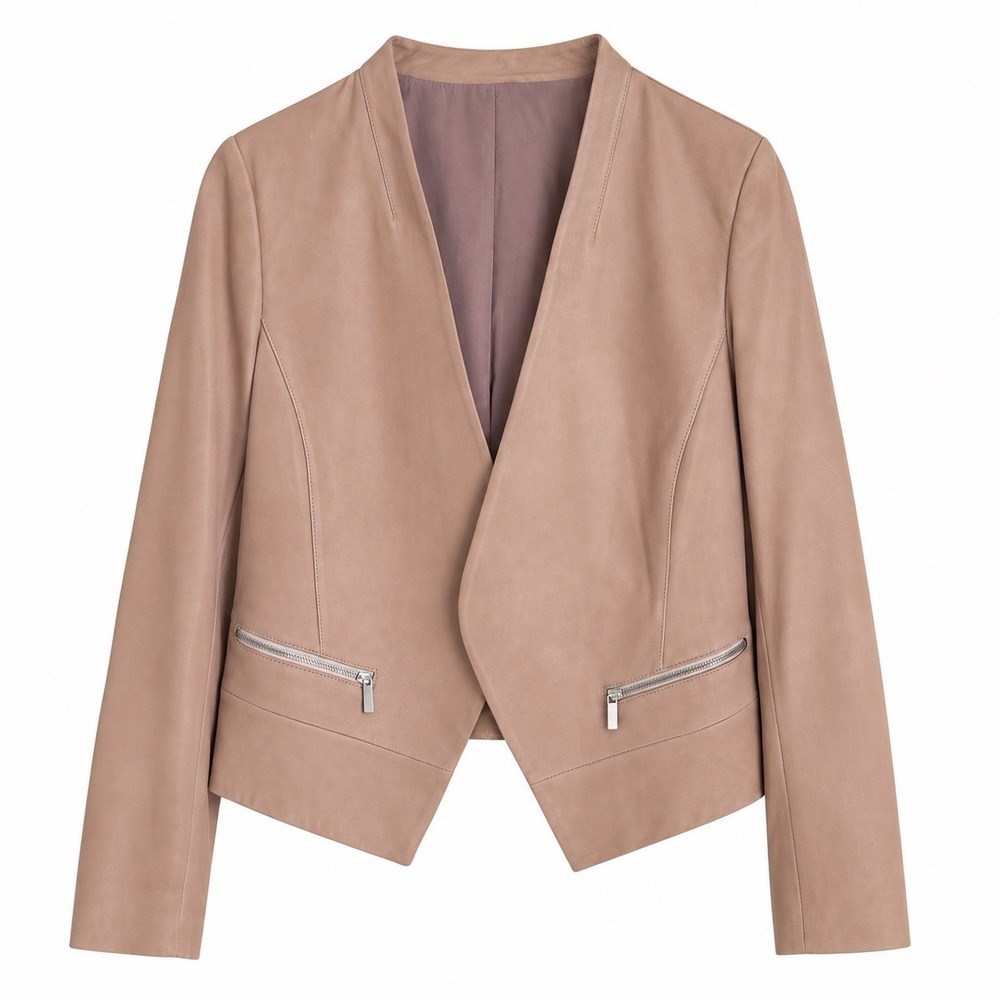 Joie Venette Taupe Ash Collarless Lamb Leather Jacket Size S